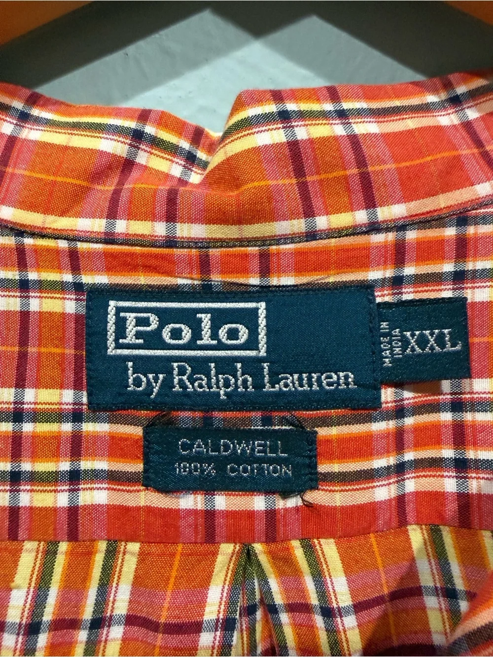 Vintage Polo Ralph Lauren Caldwell Shirt XXL Orange Plaid Camp Collar